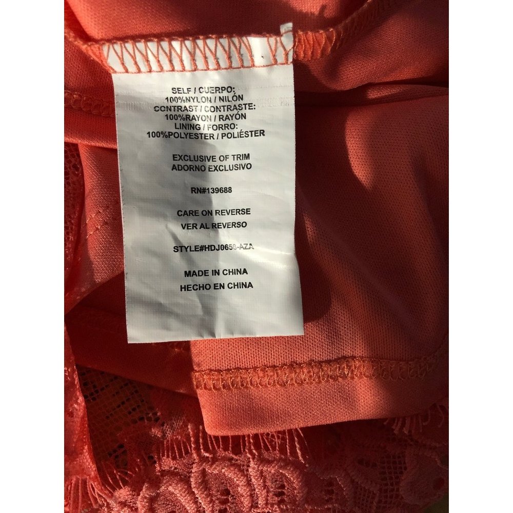 Hint Of Mint L Dress Coral Orange Lace Mock Neck Sleeveless Lined Pretty Work - Picture 6 of 8
